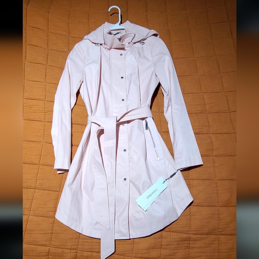 Calvin Klein Women's Pink Belted Coat